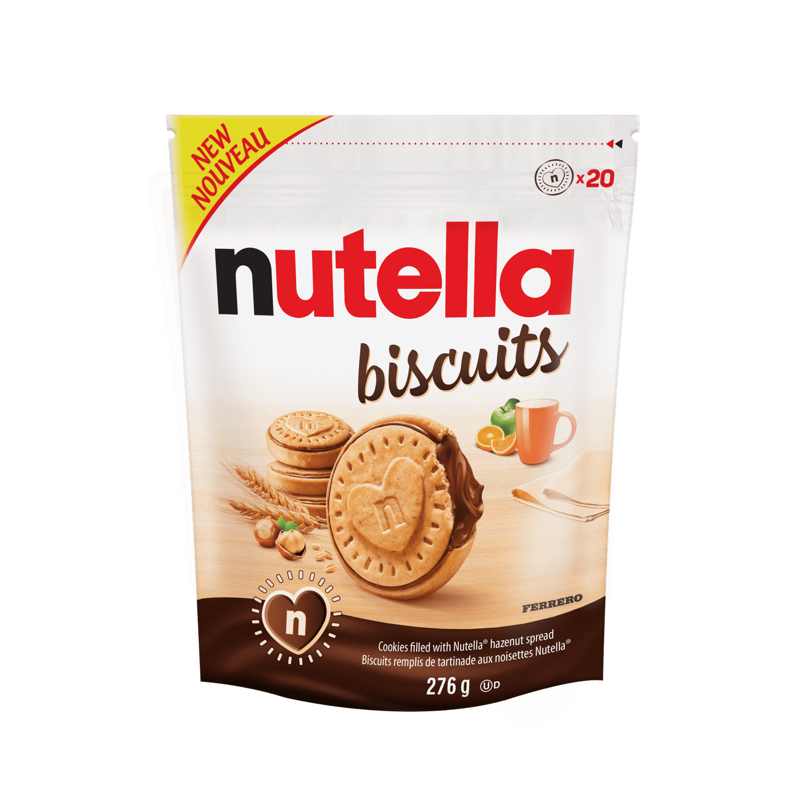 Nutella Biscuits T20x12. Nutella Biscuits- Golden-baked. crunchy Cookies filled with Nutella Hazelnut Spread. 276 Grams. Pack of 20 Cookies