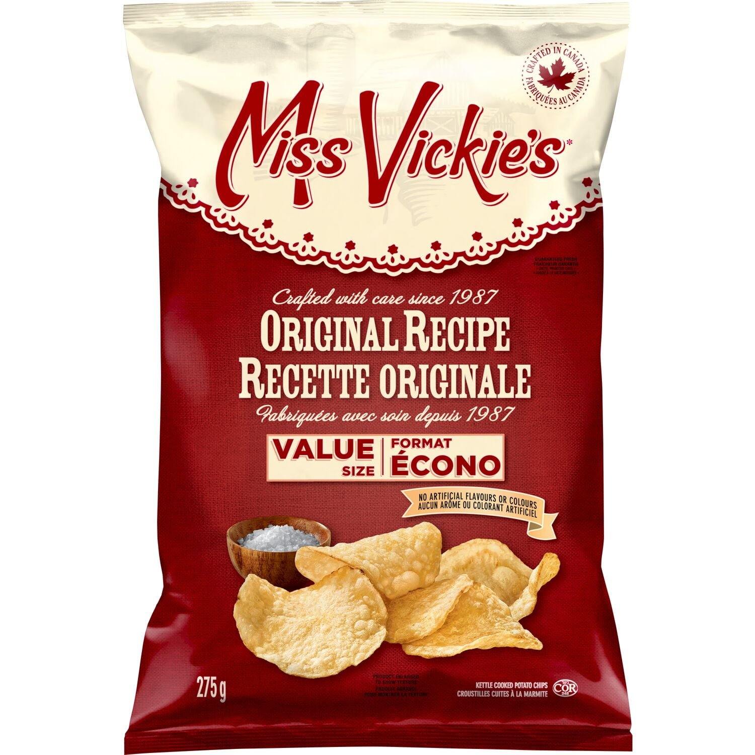 Miss Vickie's Original Recipe kettle cooked potato chips. 275GM