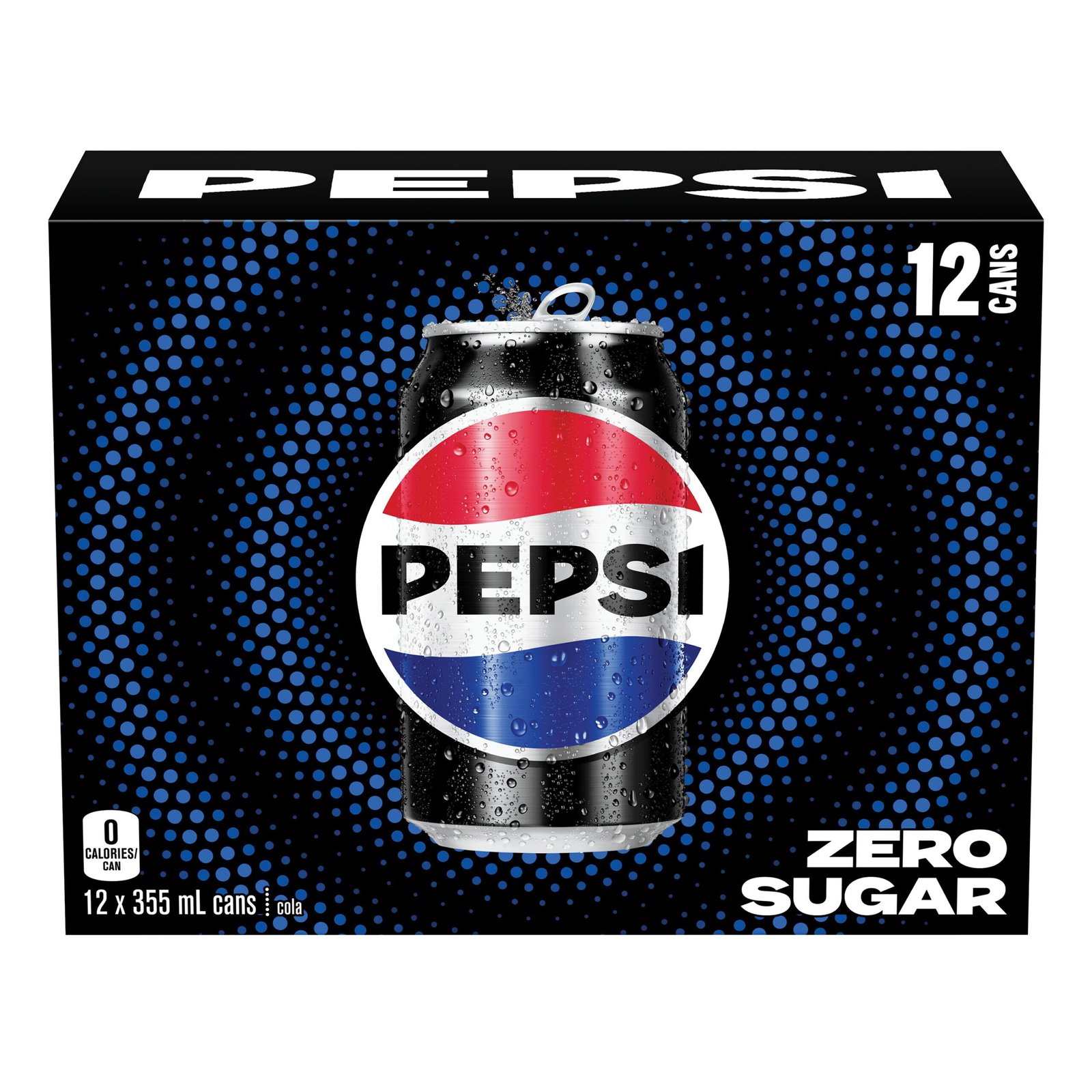 Pepsi Zero Sugar Cola. 355ml Cans. 12 Pack. 12x355mL